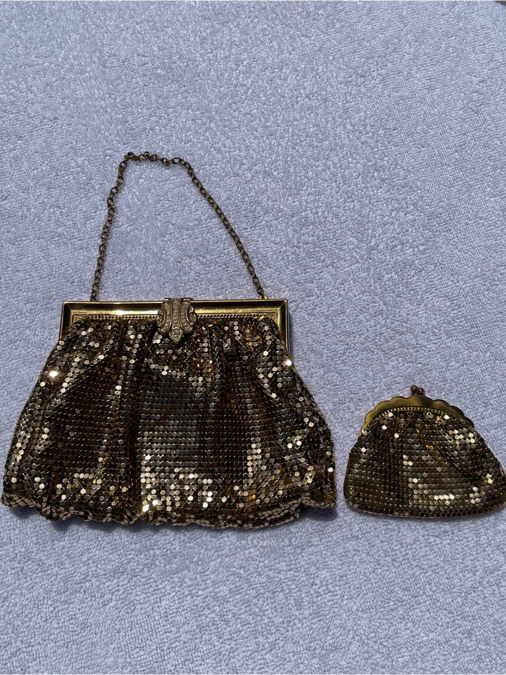 Whiting & Davis Vintage Set Gold Metal Mesh Evening Bag Matching Coin Purse